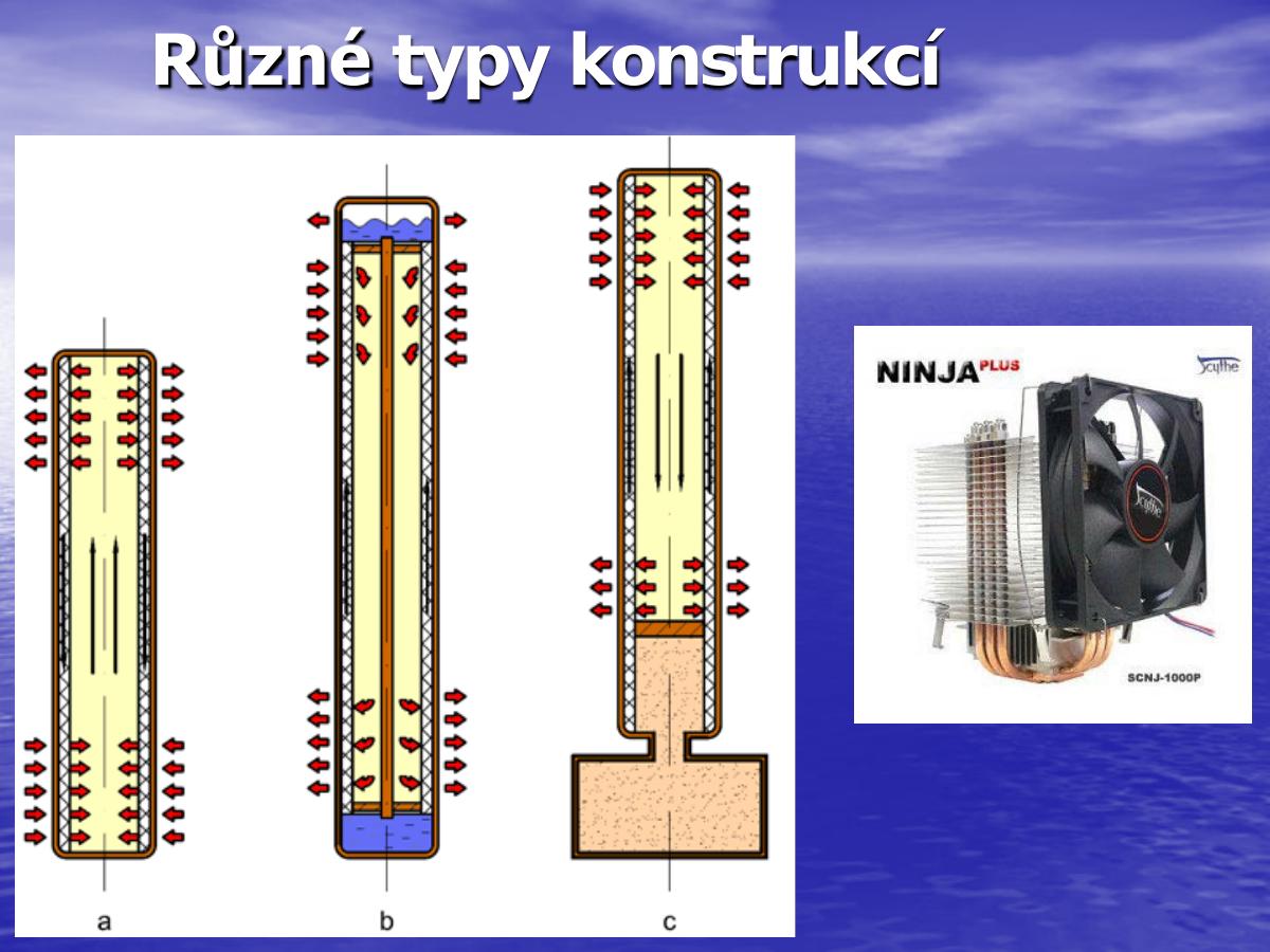 Různé typy konstrukcí heat pipe systémů